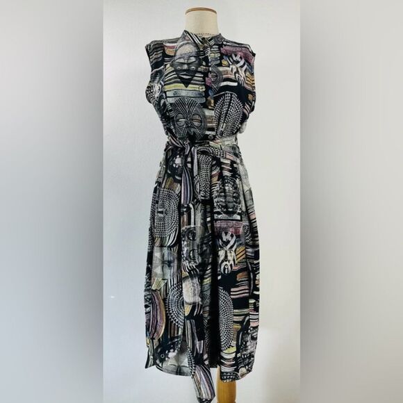 Bitte Kai Rand Printed Dress Tie Waist Button Down With Pockets Size Medium - Picture 1 of 10